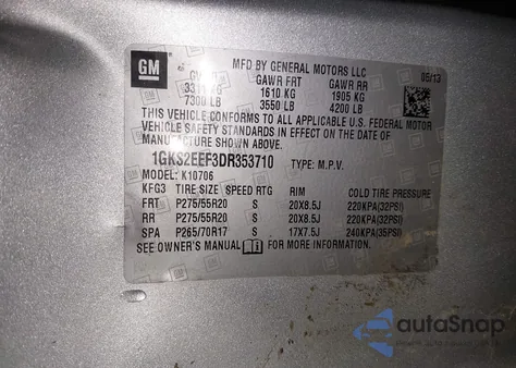 2013 GMC Yukon Denali из США, поврежденный, VIN 1GKS2EEF3DR353710